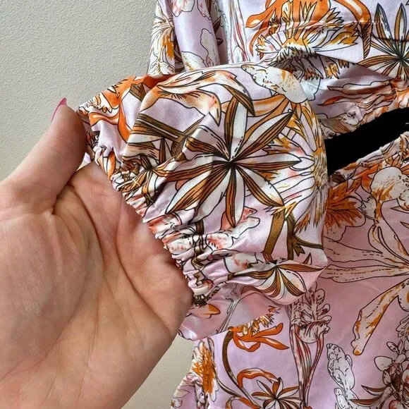 Hello Molly Don't Stop Me Mid-Riff Cut Out Puffy Sleeve Midi Dress Size 6 - Picture 5 of 14